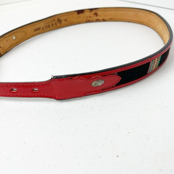 3-D VINTAGE Saddle Blanket Red and Black Leather Belt Size 34 - Picture 4 of 9